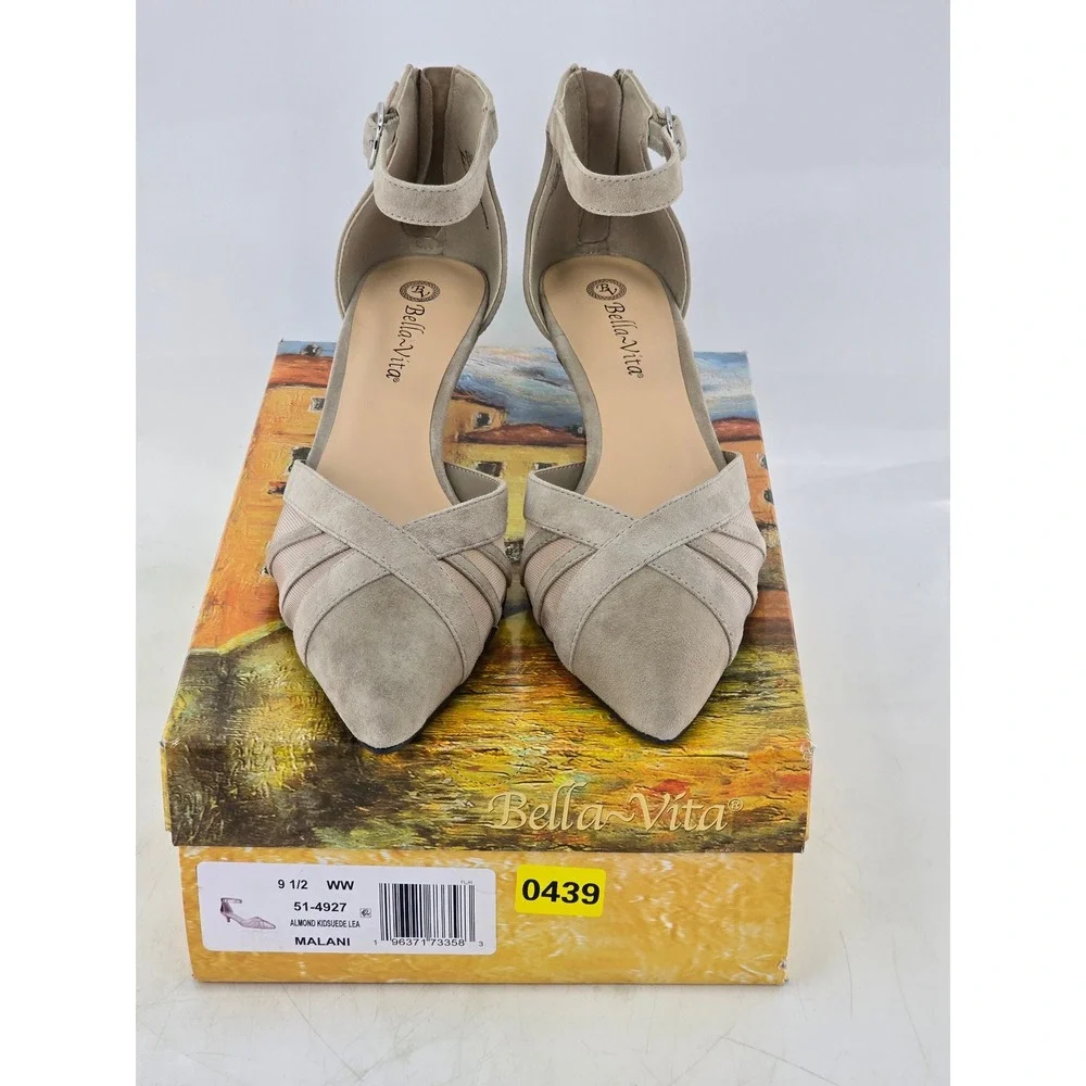Bella Vita Malani Heels Womens 9.5 WW Almond Kid Suede Mesh Pumps - Excellent